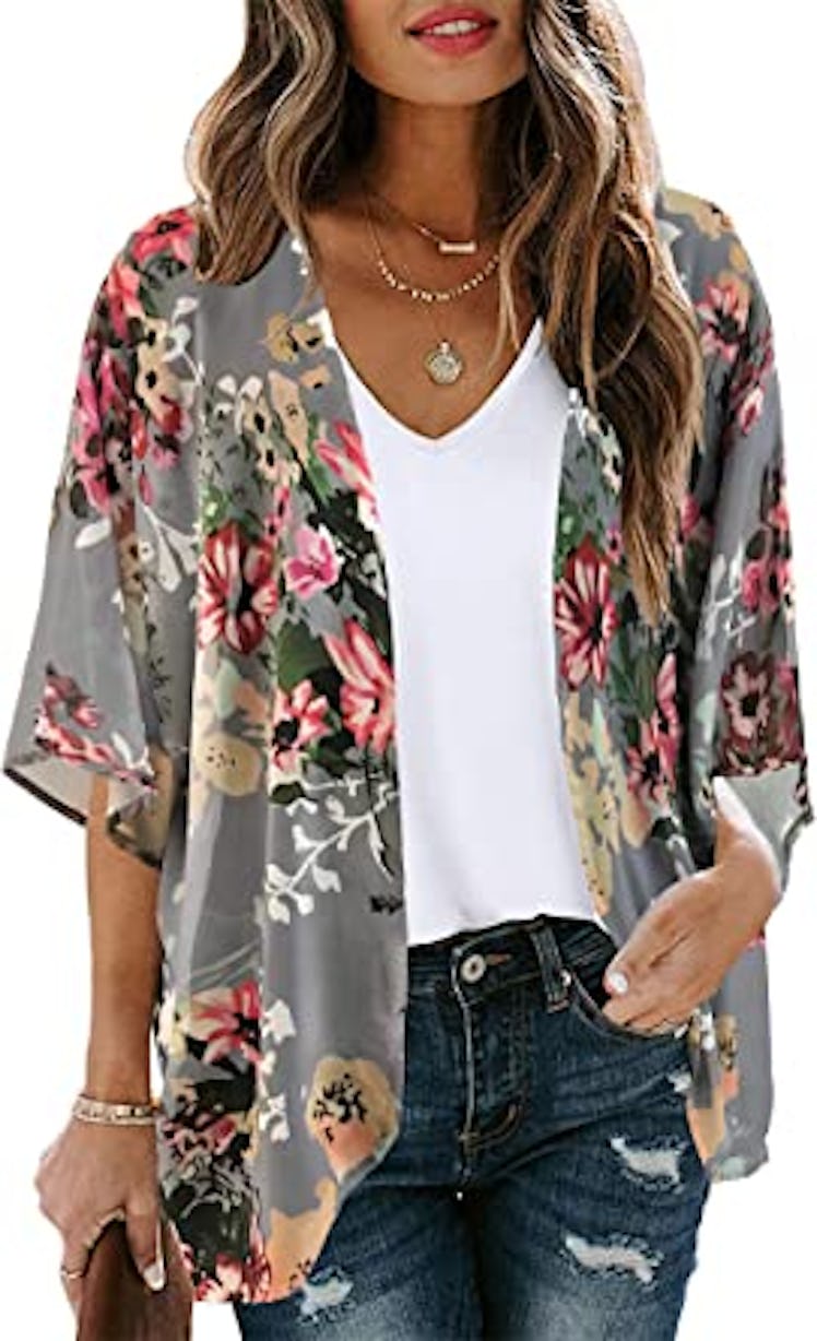 Chicgal Floral Print Puff Sleeve Kimono