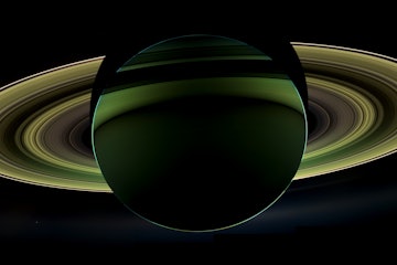 Cassini image of Saturn in the shadow of the planet. 