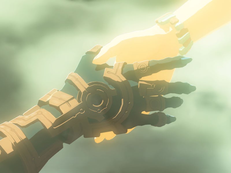 Tears of the Kingdom Zelda and Link holding hands