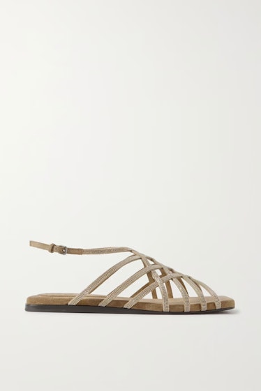 Bead-Embellished Suede Sandals