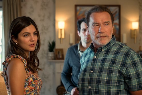 Monica Barbaro and Arnold Schwarzenegger in 'FUBAR.' Photo via Netflix