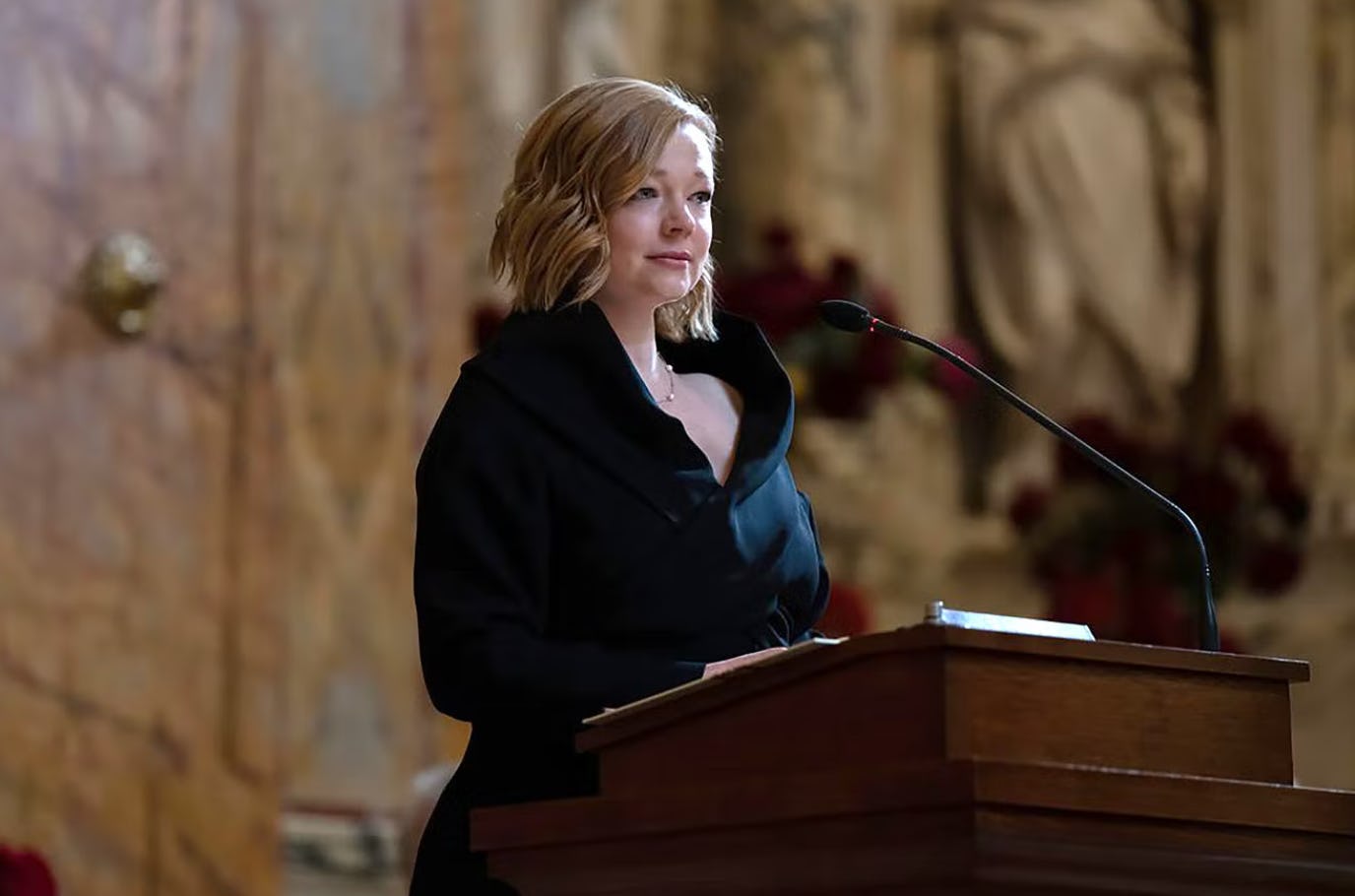 Shiv Roy gives a eulogy at Logan's funeral in the Church and State episode of the last season of Suc...