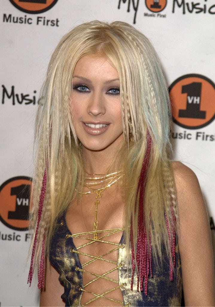 Christina Aguilera&rsquo;s crimped hair in 2000.
