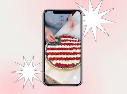 A TikToker makes an American flag fruit pizza for a Memorial Day recipe on TikTok. 