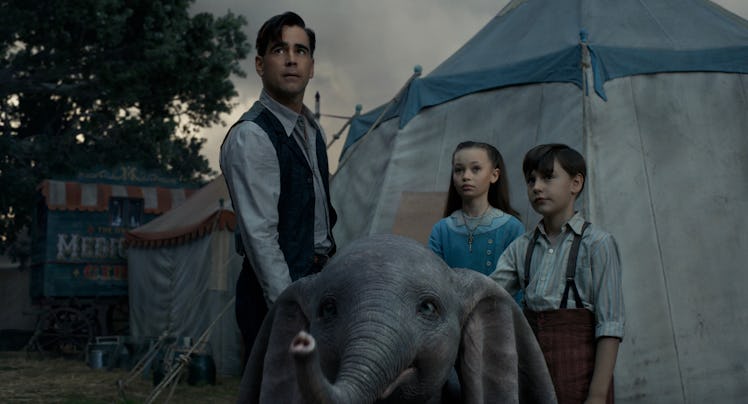 Colin Farrell, Nico Parker, and Finley Hobbins in 2019's Dumbo