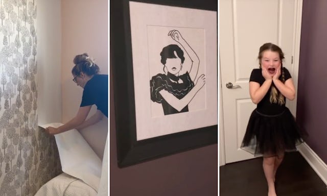 A mom pulled off an amazing room makeover when her daughter requested a Wednesday-themed room.