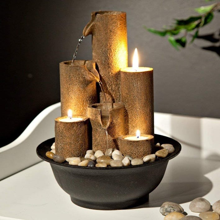 Alpine Corporation Tiered Column Tabletop Fountain with 3 Candles