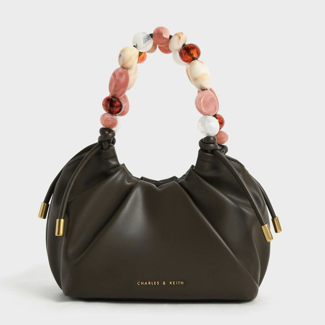 Aviary Beaded Acrylic Handle Slouchy Bag Dark Moss