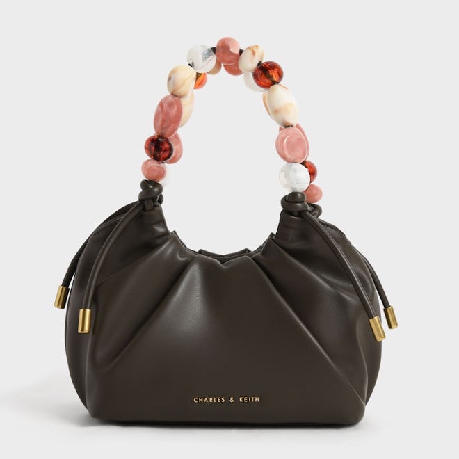 Aviary Beaded Acrylic Handle Slouchy Bag Dark Moss