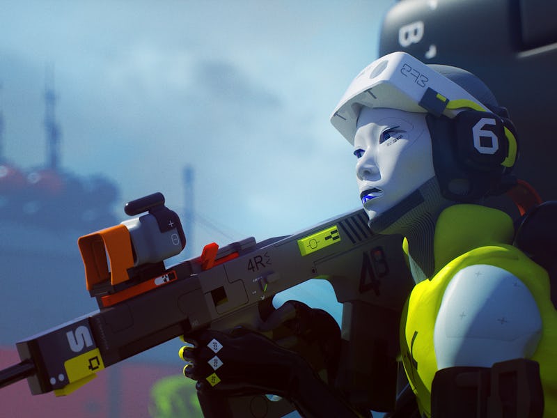 white skinned lady with gun in Marathon Bungie game