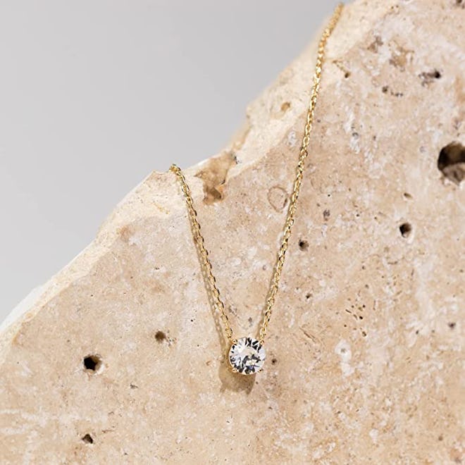 PAVOI 14K Gold Plated Crystal Solitaire Necklace