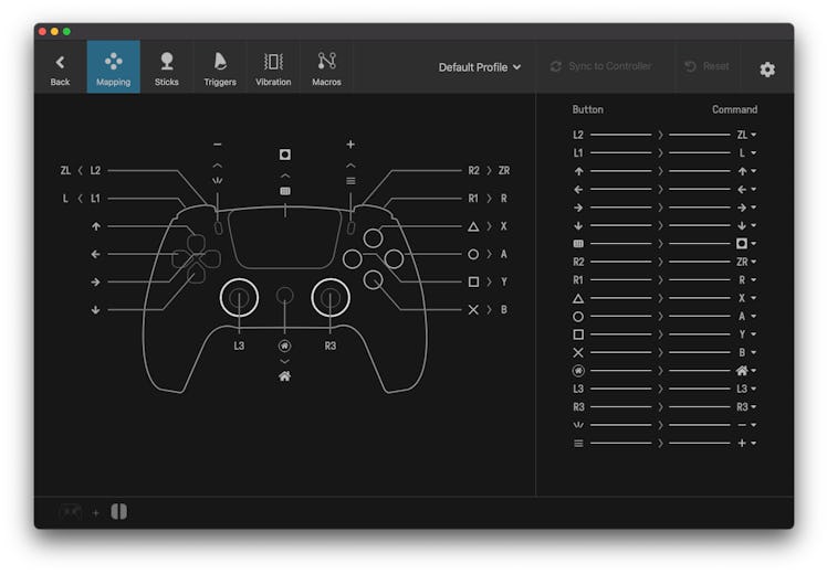 8BitDo Ultimate Software (Mac) button configuration app for Sony PlayStation DualSense controller 
