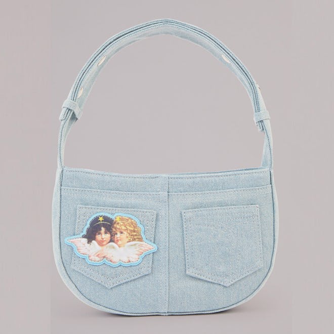 Angels Patch Denim Shoulder Bag Light Vintage