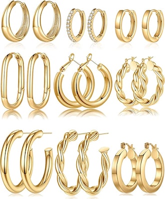 Yesteel Gold Plated Chunky Hoop Earrings Set 
