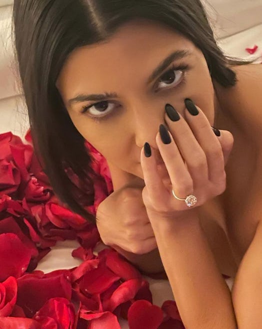 Kourtney Kardashian black engagement nails and wedding ring