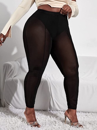 MakeMeChic Sheer Mesh High Waist Leggings