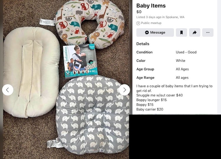 A Boppy Newborn Lounger for sale on Facebook.