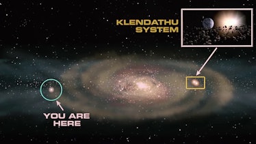 A map of Earth and Klendathu on opposite ends of the Milky Way