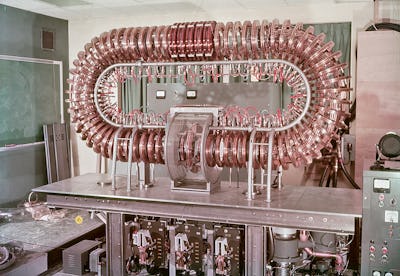 An image of a stellarator nuclear fusion reactor.