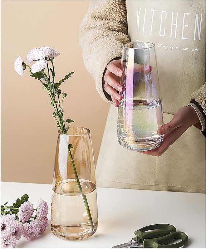 FANTESTICRYAN Modern Irised Crystal Clear Glass Vase