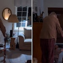 TikTok video showing a great-grandfather walking with his great-granddaughter