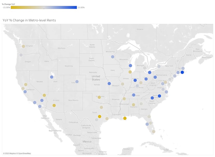 YoY % Change in Metro-level Rents