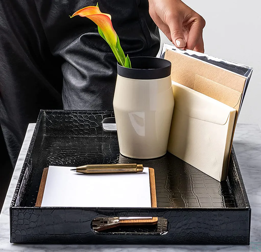 Home Redefined Faux Leather Decorative Serving Tray 