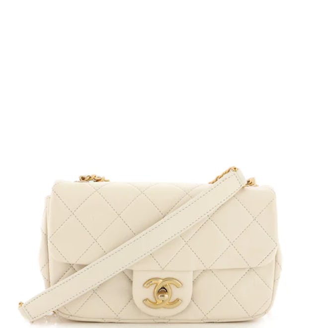Chanel Crystal Pearls Chain Flap Bag Quilted Calfskin Small