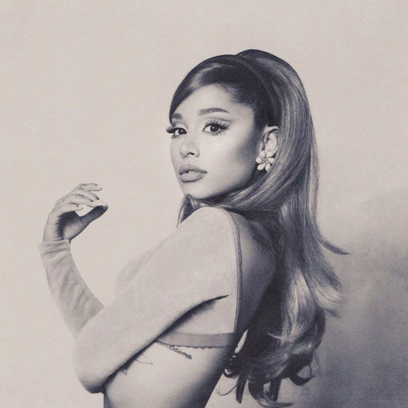 Ariana Grande’s ’60s mod hairstyle in 2020.