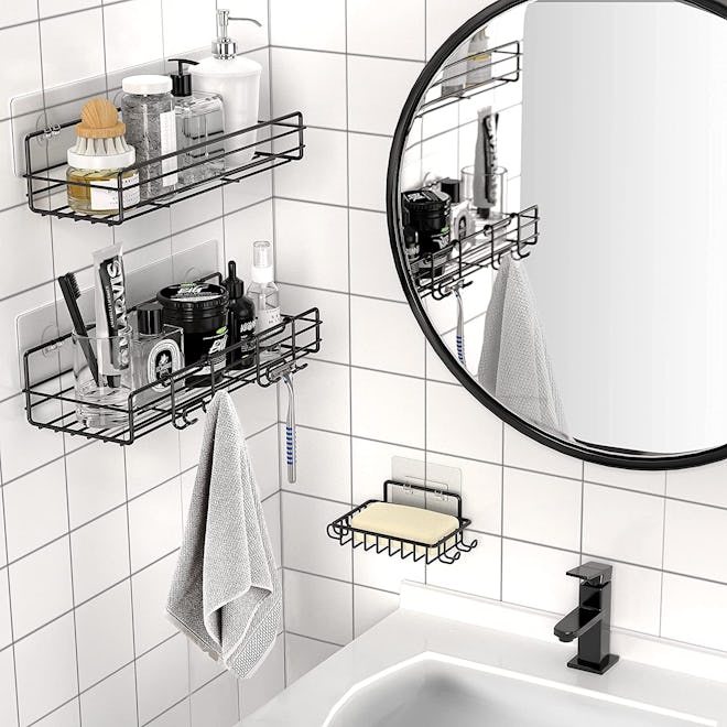 Moforoco Shower Caddy Basket Shelf with Soap Holder (3-Pack)