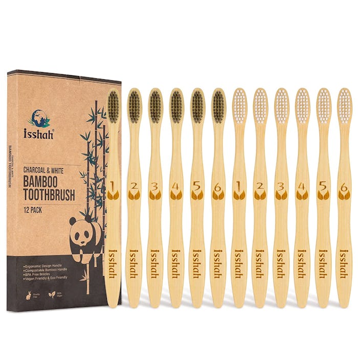 Isshah Biodegradable Bamboo Charcoal Toothbrush (12-Pack)