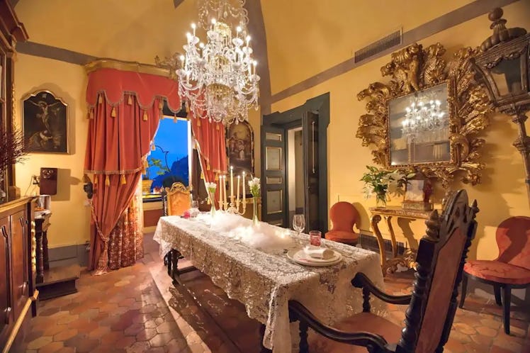 Inside Alix Earle's Positano villa from Airbnb has a dining room. 