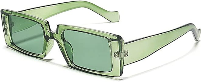 Dollger Retro Rectangle Sunglasses with green lens