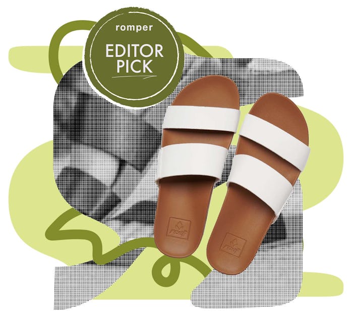 The Reef Cushion Vista Slides in a green abstract collage, in a review looking for the best summer s...