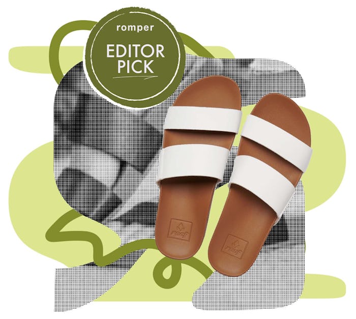 The Reef Cushion Vista Slides in a green abstract collage, in a review looking for the best summer s...
