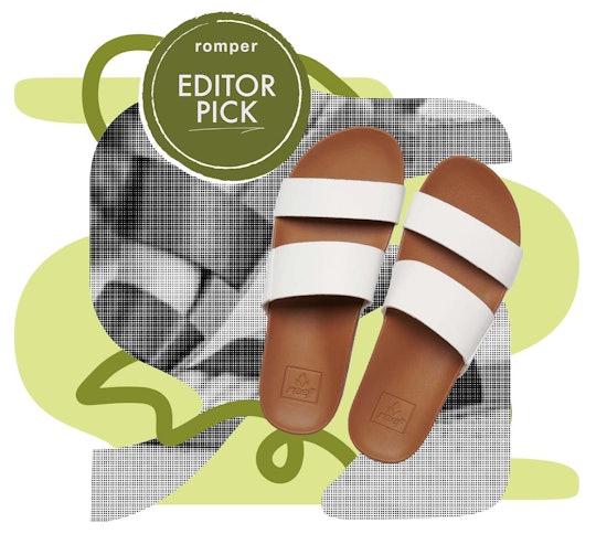 The Reef Cushion Vista Slides in a green abstract collage, in a review looking for the best summer s...