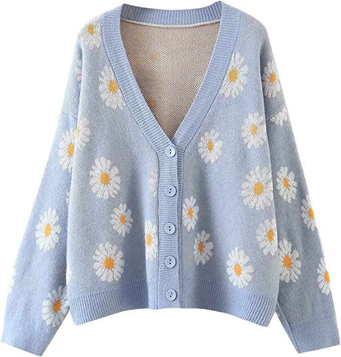 Y2K Floral Print Knit Cardigan Sweater