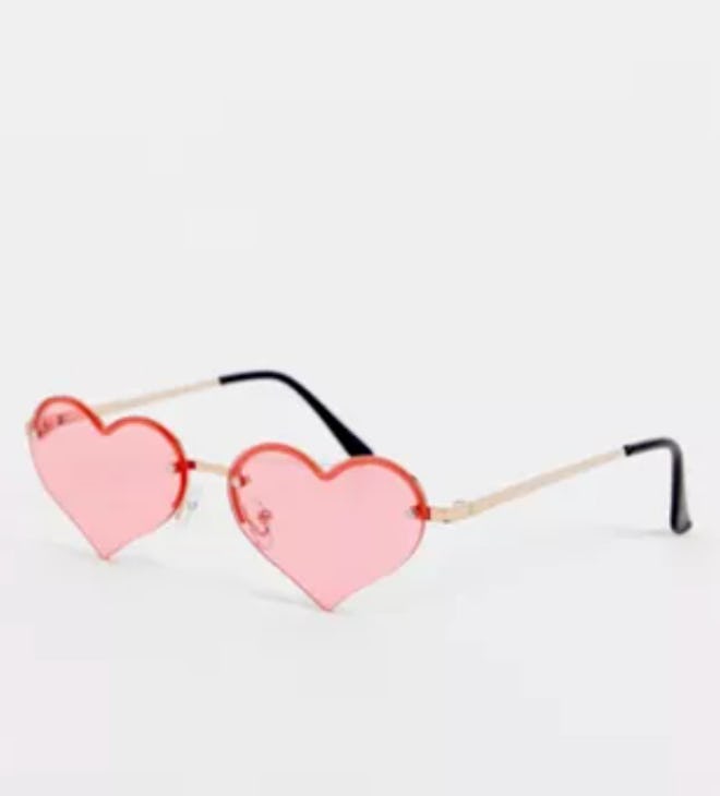 Jeepers Peepers Heart Rimless Sunglasses in Red