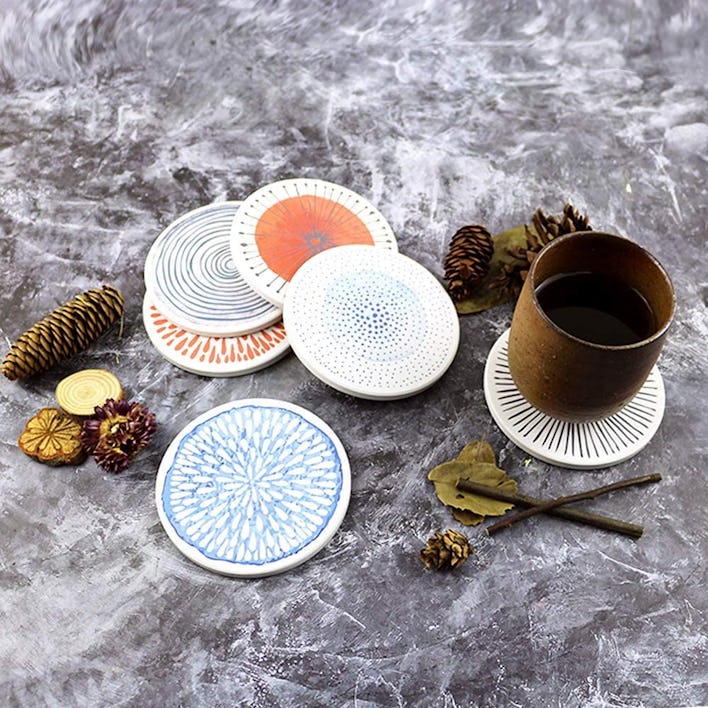 AD Round Ceramic Stone Coasters (Set of 6)