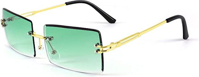FEISEDY Vintage Rimless Sunglasses green lens