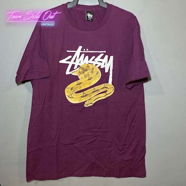 Vintage New Stussy Red Stock Snake Tee T-Shirt Large