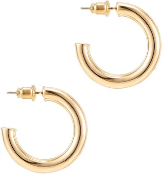 PAVOI 14K Gold Plated Lightweight Chunky Open Hoops