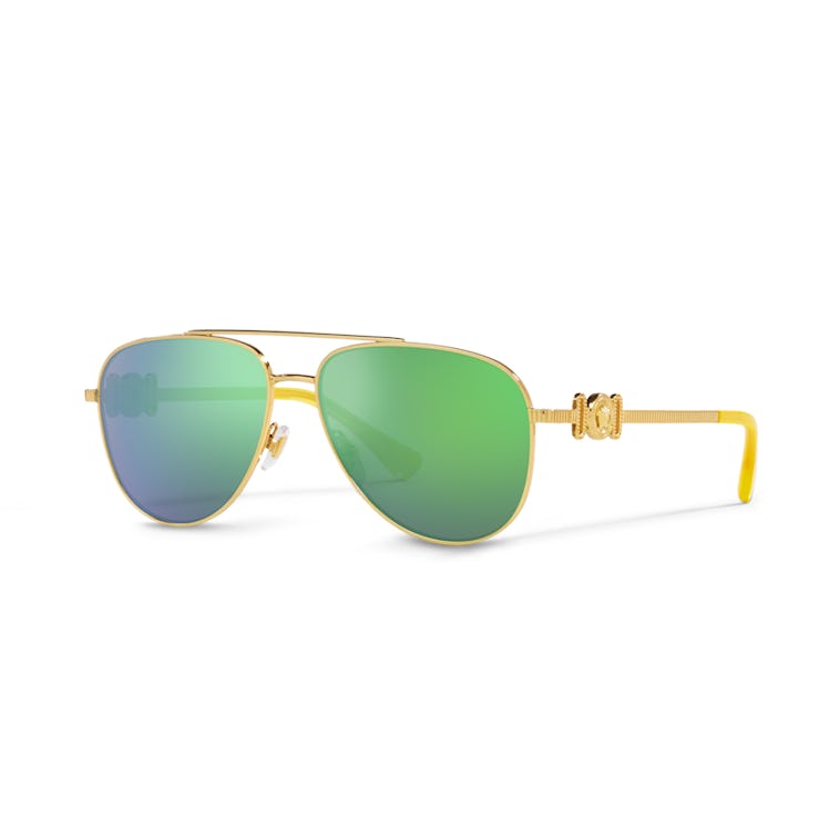 Mirror Green Gold Tone Medusa Kids Aviator Sunglasses