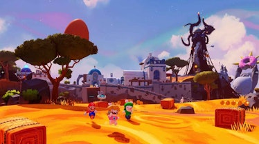 Mario and Rabbids running around in Sparks of Hope