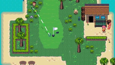 Hitting a ball onto the green in Golf Story