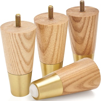 Ash Wood Furniture Legs With Gold Caps (4-Pieces)