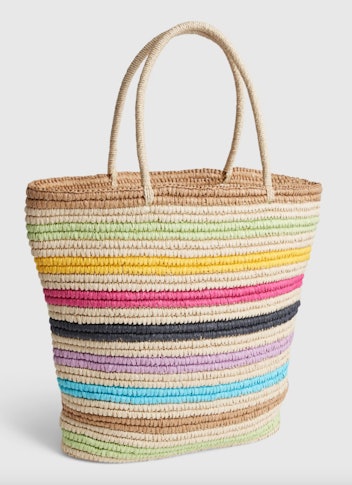 Rainbow Stripe Straw Tote Bag