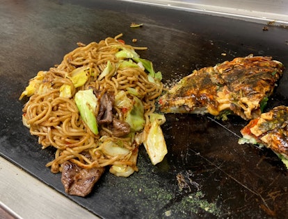 I tried my first okonomiyaki in Kyoto, along with some yakisoba noodles.