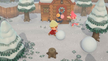 Playing in the snow in Animal Crossing: New Horizons