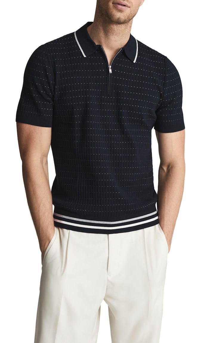 REISS Short-Sleeve Quarter-Zip Polo Sweater